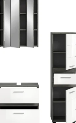 welltime Badmöbel-Set »LUCCA, 3-teilig, hochwertige MDF Front« Set, best. aus: Waschbeckenunterschrank, Spiegelschrank, Hochschrank, 3 Stk. tlg.