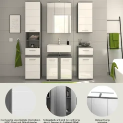welltime Badmöbel-Set »LUCCA, 5-teilig, inklusive LED Beleuchtung, bestehend aus:« Set, 5 Stk. tlg.