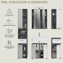 welltime Badmöbel-Set »LUCCA, 5-teilig, inklusive LED Beleuchtung, bestehend aus:« Set, 5 Stk. tlg.