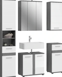 welltime Badmöbel-Set »LUCCA, 5-teilig, inklusive LED Beleuchtung, bestehend aus:« Set, 5 Stk. tlg.
