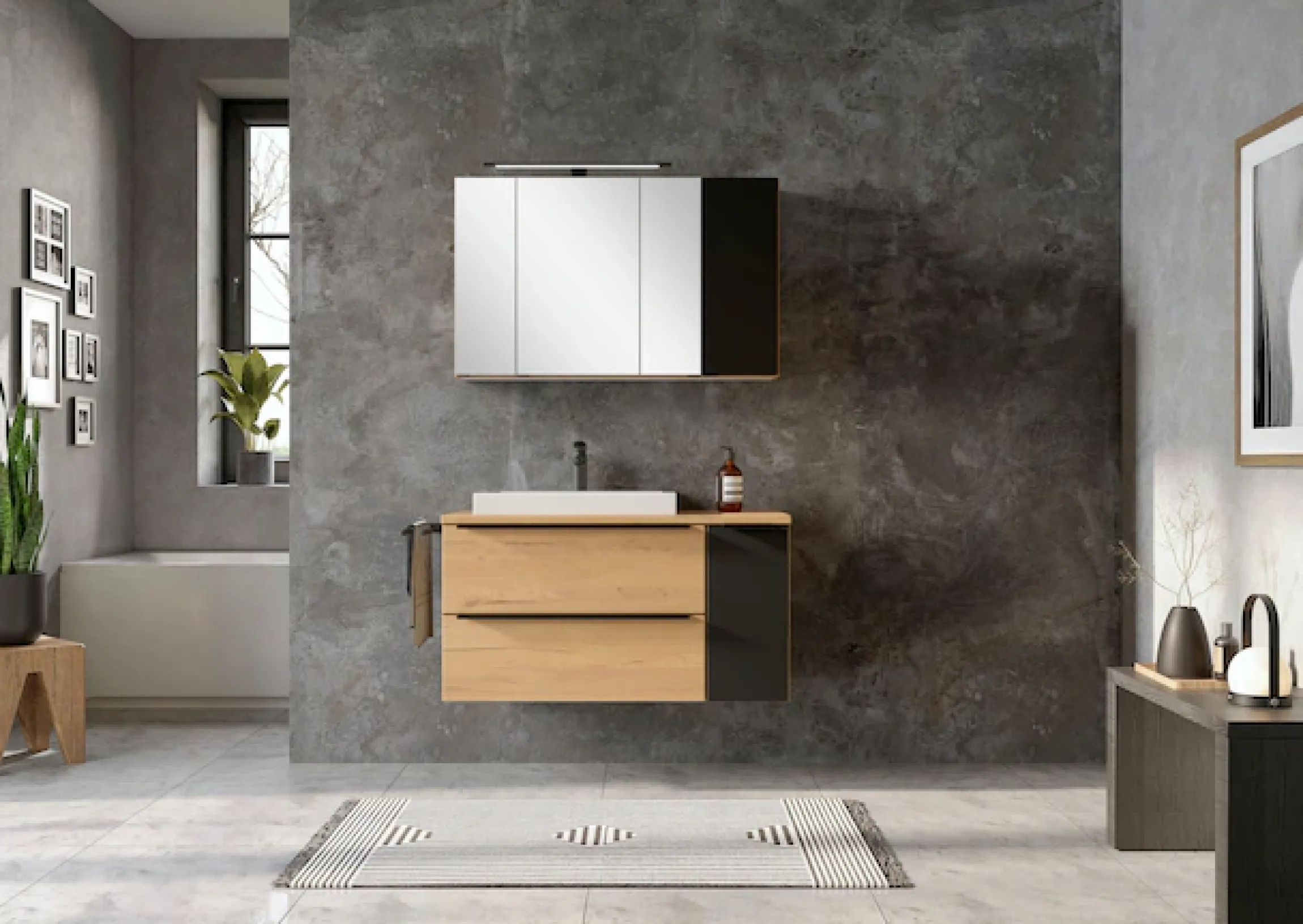 welltime Badmöbel-Set »MAILAND, 2 Metall-Vollauszüge mit Softclose« Maße (B/H/T): ca. 105/200/47 cm,
