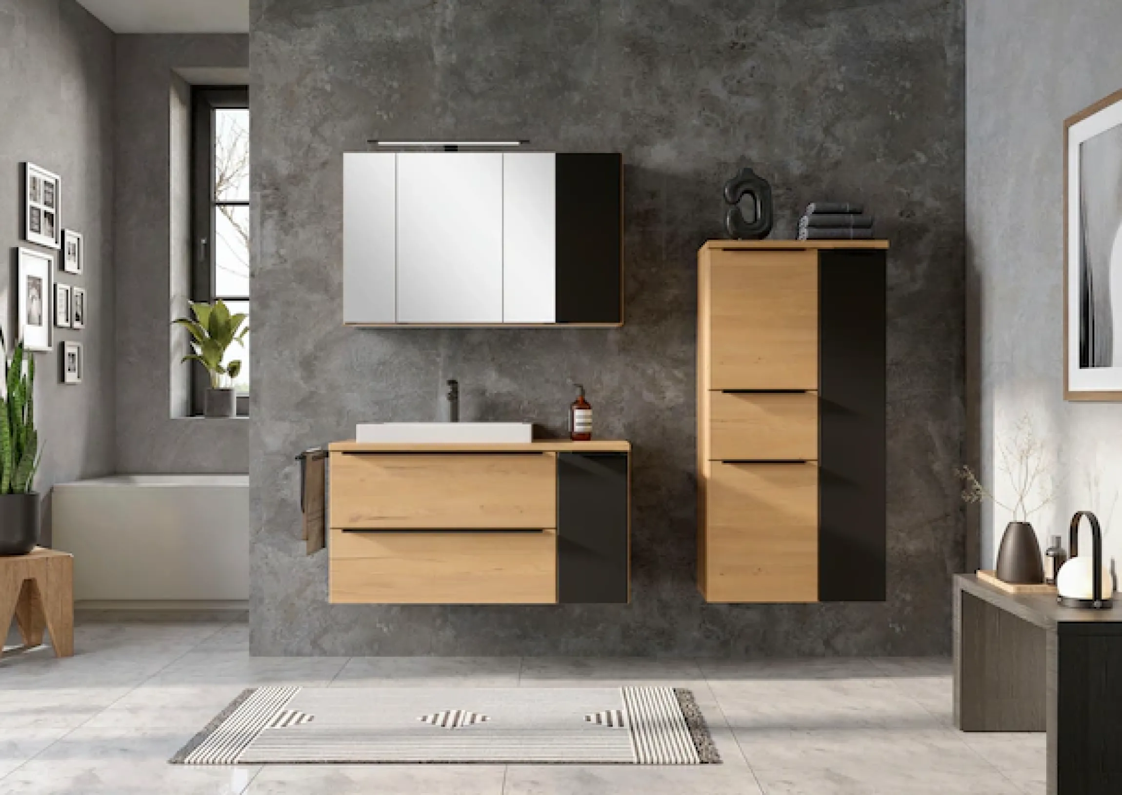 welltime Badmöbel-Set »MAILAND, 2 Metall-Vollauszüge mit Softclose« Maße (B/H/T): ca. 105/200/47 cm,