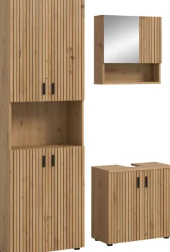 welltime Badmöbel-Set »MANI, 3-tlg. Badkombination, Paneeloptik« Set, Set, best. aus: 1Hochschrank,1Waschbeckenunterschrank,1Spiegelschrank, 3 Stk. tlg.
