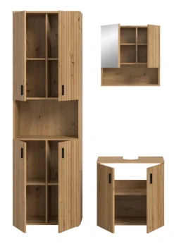 welltime Badmöbel-Set »MANI, 3-tlg. Badkombination, Paneeloptik« Set, Set, best. aus: 1Hochschrank,1Waschbeckenunterschrank,1Spiegelschrank, 3 Stk. tlg.
