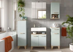 welltime Badmöbel-Set »MINTTU, 5-teilige moderne Badkombi im SCANDI-Look, inkl. Beleuchtung« bestehend aus: 2x Midischrank, WBU, Spiegelschrank, Hängeschrank, 5 Stk. tlg.