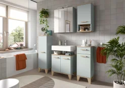 welltime Badmöbel-Set »MINTTU, 5-teilige moderne Badkombi im SCANDI-Look, inkl. Beleuchtung« bestehend aus: 2x Midischrank, WBU, Spiegelschrank, Hängeschrank, 5 Stk. tlg.