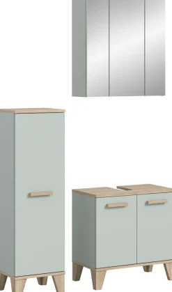 welltime Badmöbel-Set »MINTTU, 3-teilige moderne Badkombination im SCANDI-Look« bestehend aus: Midischrank, Waschbeckenunterschrank & Spiegelschrank, 3 Stk. tlg.