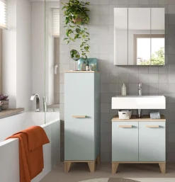 welltime Badmöbel-Set »MINTTU, 3-teilige moderne Badkombination im SCANDI-Look« bestehend aus: Midischrank, Waschbeckenunterschrank & Spiegelschrank, 3 Stk. tlg.