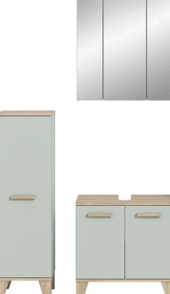 welltime Badmöbel-Set »MINTTU, 3-teilige moderne Badkombination im SCANDI-Look« bestehend aus: Midischrank, Waschbeckenunterschrank & Spiegelschrank, 3 Stk. tlg.