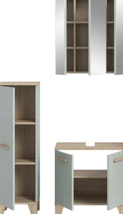 welltime Badmöbel-Set »MINTTU, 3-teilige moderne Badkombination im SCANDI-Look« bestehend aus: Midischrank, Waschbeckenunterschrank & Spiegelschrank, 3 Stk. tlg.