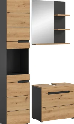 welltime Badmöbel-Set »REHAT, 3-teilig, Breite 116 cm, mit grifflosen Fronten, bestehend aus:« 3 Stk. tlg.