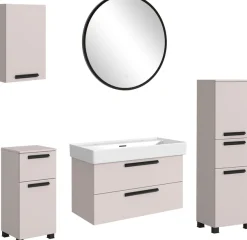 welltime Badmöbel-Set »SALVADA, 5tlg-Set, gedämpfte Scharniere, Softclose, Keramikbecken« Maße (B/T/H): 180/47,5/200 cm,