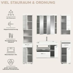 welltime Badmöbel-Set »SIENA, 5-teilig, Waschtisch, Spiegel-, Hänge-, Unter- & Hochschrank«