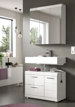 welltime Badmöbel-Set »SIENA, 2-teilig, Waschbeckenunterschrank & Spiegelschrank, MDF-Front«