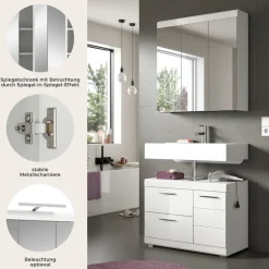 welltime Badmöbel-Set »SIENA, 2-teilig, Waschbeckenunterschrank & Spiegelschrank, MDF-Front«