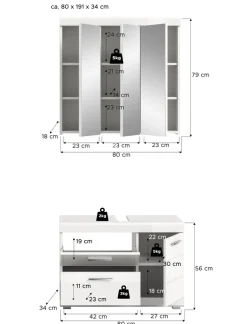welltime Badmöbel-Set »SIENA, 2-teilig, Waschbeckenunterschrank & Spiegelschrank, MDF-Front«