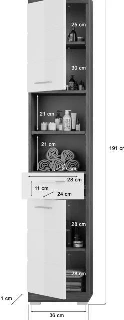 welltime Badmöbel-Set »SIENA, 5 teilig, inklusive LED Beleuchtung, bestehend aus:« Set, TOPSELLER!, 5 Stk. tlg.