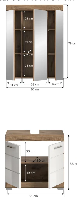 welltime Badmöbel-Set »SIENA, 2 tlg., bestehend aus: Waschbeckenunterschrank, Spiegelschrank« Set, TOPSELLER!, 2 Stk. tlg.