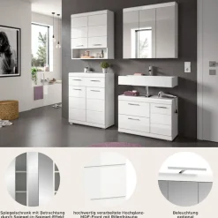 welltime Badmöbel-Set »SIENA, 4-tlg., WBU, Spiegelschrank, Hänge- & Unterschrank, MDF-Front«