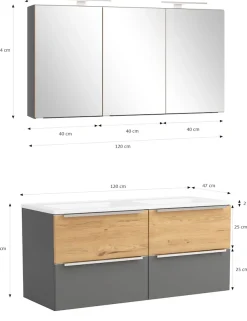 welltime Badmöbel-Set »TRIENT, Set: Spiegelschrank und Waschtisch« 2 Stk. tlg.