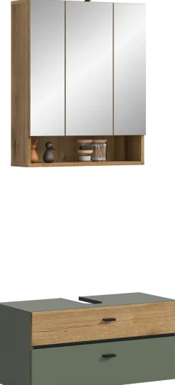 welltime Badmöbel-Set »VANN, 2-teilige moderne Badkombination, inkl. Beleuchtung« 1x Waschbeckenunterschrank, 1x Spiegelschrank inkl. Beleuchtung, 2 Stk. tlg.