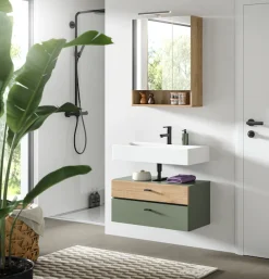 welltime Badmöbel-Set »VANN, 2-teilige moderne Badkombination, inkl. Beleuchtung« 1x Waschbeckenunterschrank, 1x Spiegelschrank inkl. Beleuchtung, 2 Stk. tlg.