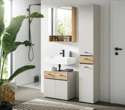 welltime Badmöbel-Set »VANN, 3-teilige moderne Badkombination, individuell stellbar« 1x Waschbeckenunterschrank, 1x Spiegelschrank, 1x Hochschrank, 3 Stk. tlg.