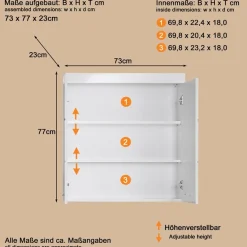 welltime Hängeschrank »Avena« Badschrank breit mit verstellbaren Böden - Maße (B/T/H) 73/23/77 cm