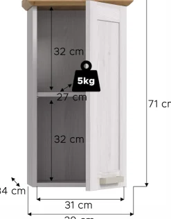 welltime Hängeschrank »COSENZA, Breite 39cm, 1 Tür, 1 Einlegeboden, 2 Fächer« in Landhausoptik, mit weiteren Artikel der Serie kombinierbar, 1 Stk. tlg. Hängeschrank, Bad, Badezimmerschrank