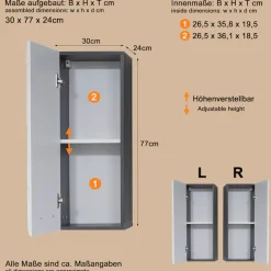 welltime Hängeschrank »Sovana« Badezimmerschrank mit 2 Fächern in Weiß - (B/T/H) 30/24/77 cm