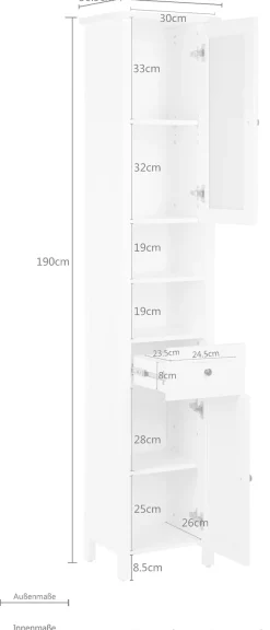 welltime Hochschrank »Aalborg Schrank Badezimmerschrank Badschrank« Badmöbel im Landhaus-Stil, Breite 40 cm