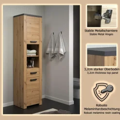 welltime Hochschrank »Ambres« 1 Stk. tlg. Hochschrank mit Soft-Close Funktion - (B/T/H) 53/35/196 cm