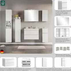 welltime Hochschrank »CABO, gedämpfte Scharniere« matt weiß, griffloses Design, reversibel