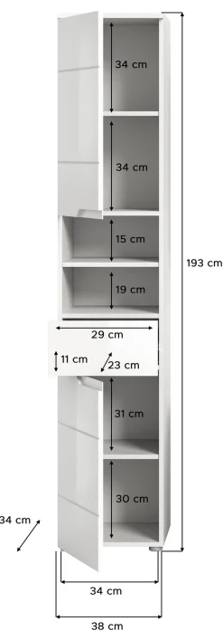 welltime Hochschrank »CAPRI, Höhe 193 cm, 2 Türen mit Soft-Close-Funktion, 1 Schubkasten« Mehrzweckschrank, Universalschrank, Badschrank, Badhochschrank