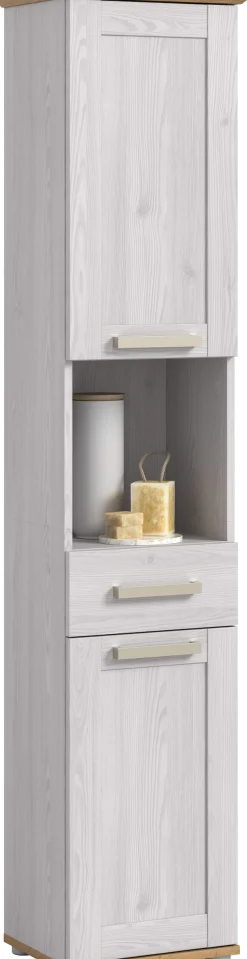 welltime Hochschrank »COSENZA, Höhe 187cm, 2 Türen, 1 Schubkasten, 1 offenes Fach« in Landhausoptik, mit weiteren Artikel der Serie kombinierbar, 1 Stk. tlg. Hochschrank, Bad, Badezimmerschrank
