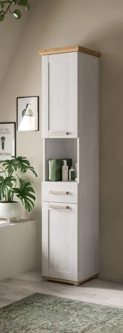 welltime Hochschrank »COSENZA, Höhe 187cm, 2 Türen, 1 Schubkasten, 1 offenes Fach« in Landhausoptik, mit weiteren Artikel der Serie kombinierbar, 1 Stk. tlg. Hochschrank, Bad, Badezimmerschrank