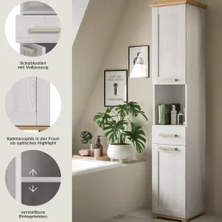 welltime Hochschrank »COSENZA, Höhe 187cm, 2 Türen, 1 Schubkasten, 1 offenes Fach« in Landhausoptik, mit weiteren Artikel der Serie kombinierbar, 1 Stk. tlg. Hochschrank, Bad, Badezimmerschrank