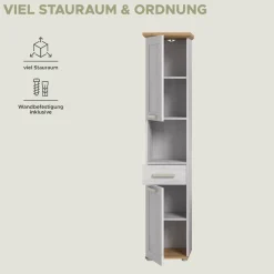 welltime Hochschrank »COSENZA, Höhe 187cm, 2 Türen, 1 Schubkasten, 1 offenes Fach« in Landhausoptik, mit weiteren Artikel der Serie kombinierbar, 1 Stk. tlg. Hochschrank, Bad, Badezimmerschrank
