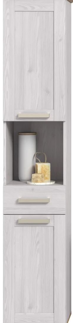 welltime Hochschrank »COSENZA, Höhe 187cm, 2 Türen, 1 Schubkasten, 1 offenes Fach« in Landhausoptik, mit weiteren Artikel der Serie kombinierbar, 1 Stk. tlg. Hochschrank, Bad, Badezimmerschrank