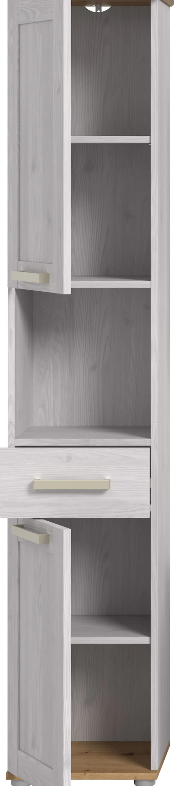 welltime Hochschrank »COSENZA, Höhe 187cm, 2 Türen, 1 Schubkasten, 1 offenes Fach« in Landhausoptik, mit weiteren Artikel der Serie kombinierbar, 1 Stk. tlg. Hochschrank, Bad, Badezimmerschrank