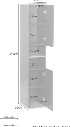 welltime Hochschrank Haarlem Breite 26 cm ,Badmöbel , Schrank
