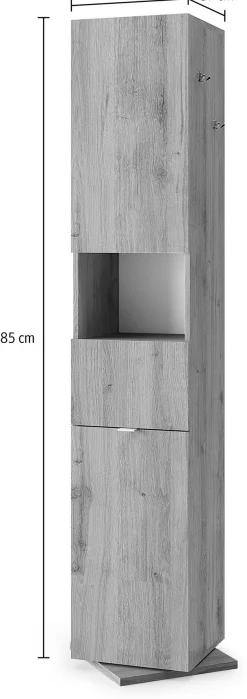 welltime Hochschrank »Hamburg Höhe 185 cm, Breite 35/37 cm, Badschrank drehbar, 2 Türen,« 1 Schubkasten, 1 offenes Fach, mit Spiegel, Metallhaken, Metallgriff