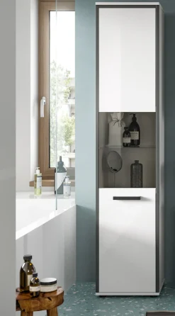 welltime Hochschrank »KAJO, hochglanz Front, Glastür, 1 Glas Einlegeboden, 6 Fächer« 1 Stk. tlg. Badschrank, Hochschrank, Bad, Badezimmer