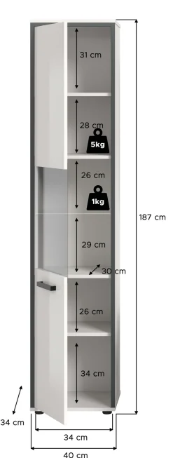 welltime Hochschrank »KAJO, hochglanz Front, Glastür, 1 Glas Einlegeboden, 6 Fächer« 1 Stk. tlg. Badschrank, Hochschrank, Bad, Badezimmer