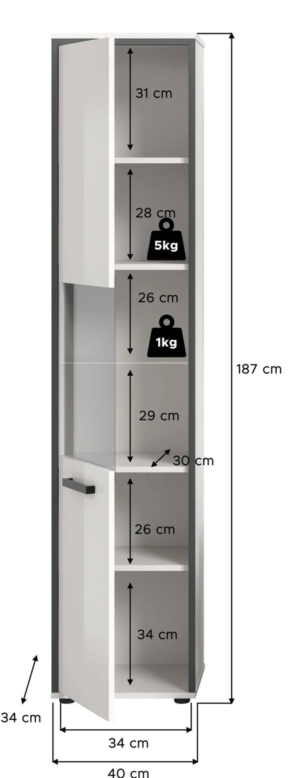 welltime Hochschrank »KAJO, hochglanz Front, Glastür, 1 Glas Einlegeboden, 6 Fächer« 1 Stk. tlg. Badschrank, Hochschrank, Bad, Badezimmer