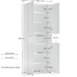 welltime Hochschrank »MISTER, Hochschrank mit 6 geschlossenen und 1 offenen Fach« Made in Italy,Hochglanz lackiert, Höhe 180 cm, mit Soft-Close Funktion
