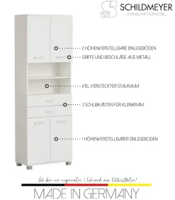 welltime Hochschrank »Palermo, Made in Germany« Breite 60 cm, verstellbare Einlegeböden, Metallgriffe