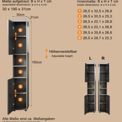 welltime Hochschrank »Royan« Hochschrank mit 2 Türen & 2 Fächern - (B/T/H) 30/31/190 cm