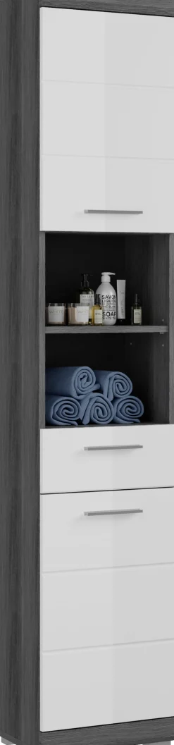 welltime Hochschrank »SIENA, Breite 37cm, 2 Tür, 1 Schubkasten, 2 offene Fächer, MDF-Front« TOPSELLER!, 1 Stk. tlg. in verschiedenen Farben erhältlich, Badmöbel, Badschrank, Schrank, Bad