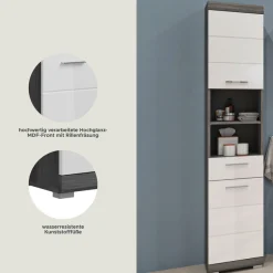 welltime Hochschrank »SIENA, Breite 37cm, 2 Tür, 1 Schubkasten, 2 offene Fächer, MDF-Front« TOPSELLER!, 1 Stk. tlg. in verschiedenen Farben erhältlich, Badmöbel, Badschrank, Schrank, Bad